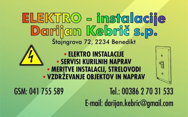 ELEKTRO - INŠTALACIJE, DARIJAN KEBRIČ S.P., BENEDIKT